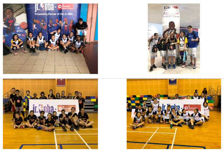 Pupils wearing basketball vests and t-shirts posing as a group